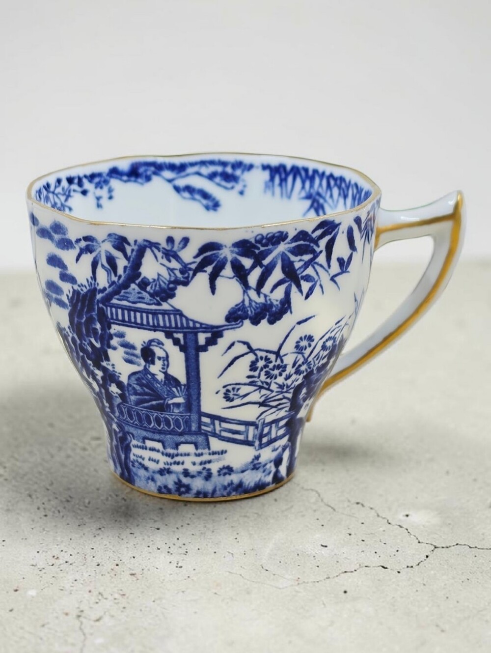 Royal Crown Derby Blue Mikado Flat Demitasse Cup Gold Trim England